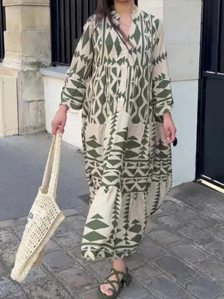 Veau™ Oversized šaty s retro potiskem a V-výstřihem