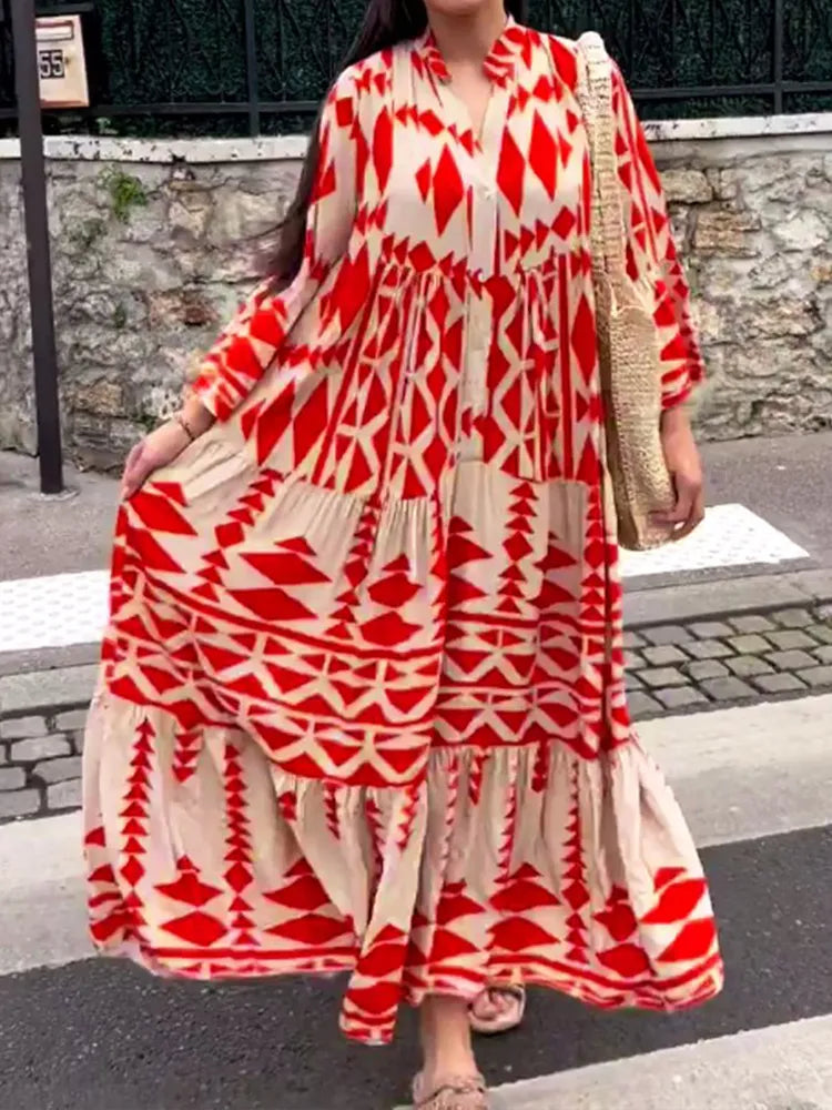 Veau™ Oversized šaty s retro potiskem a V-výstřihem