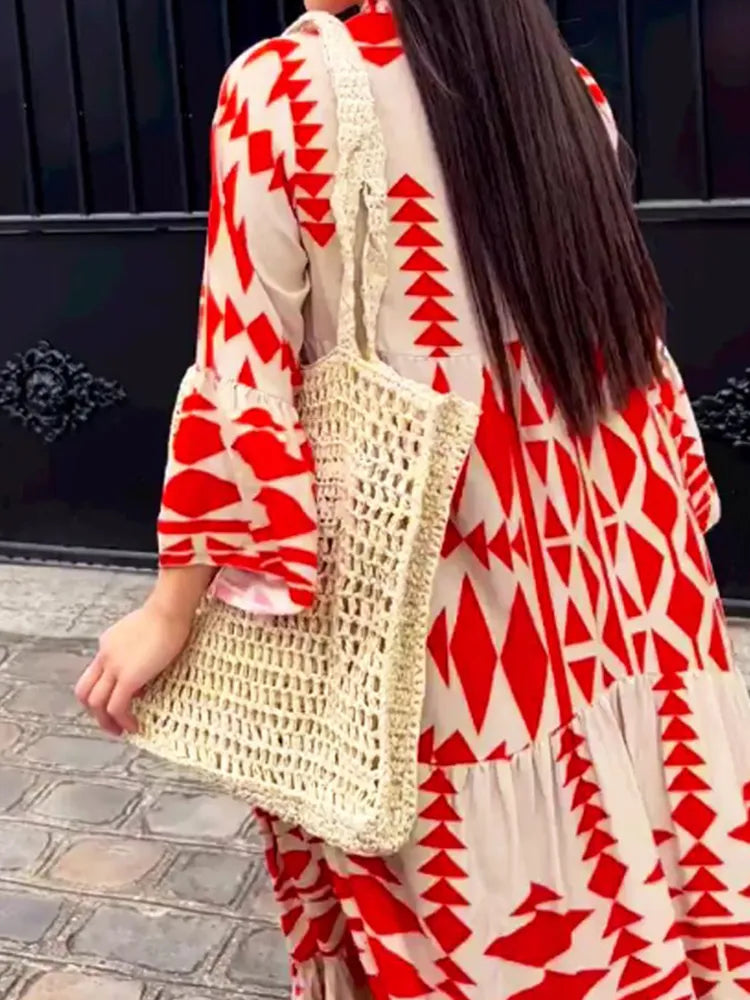 Veau™ Oversized šaty s retro potiskem a V-výstřihem
